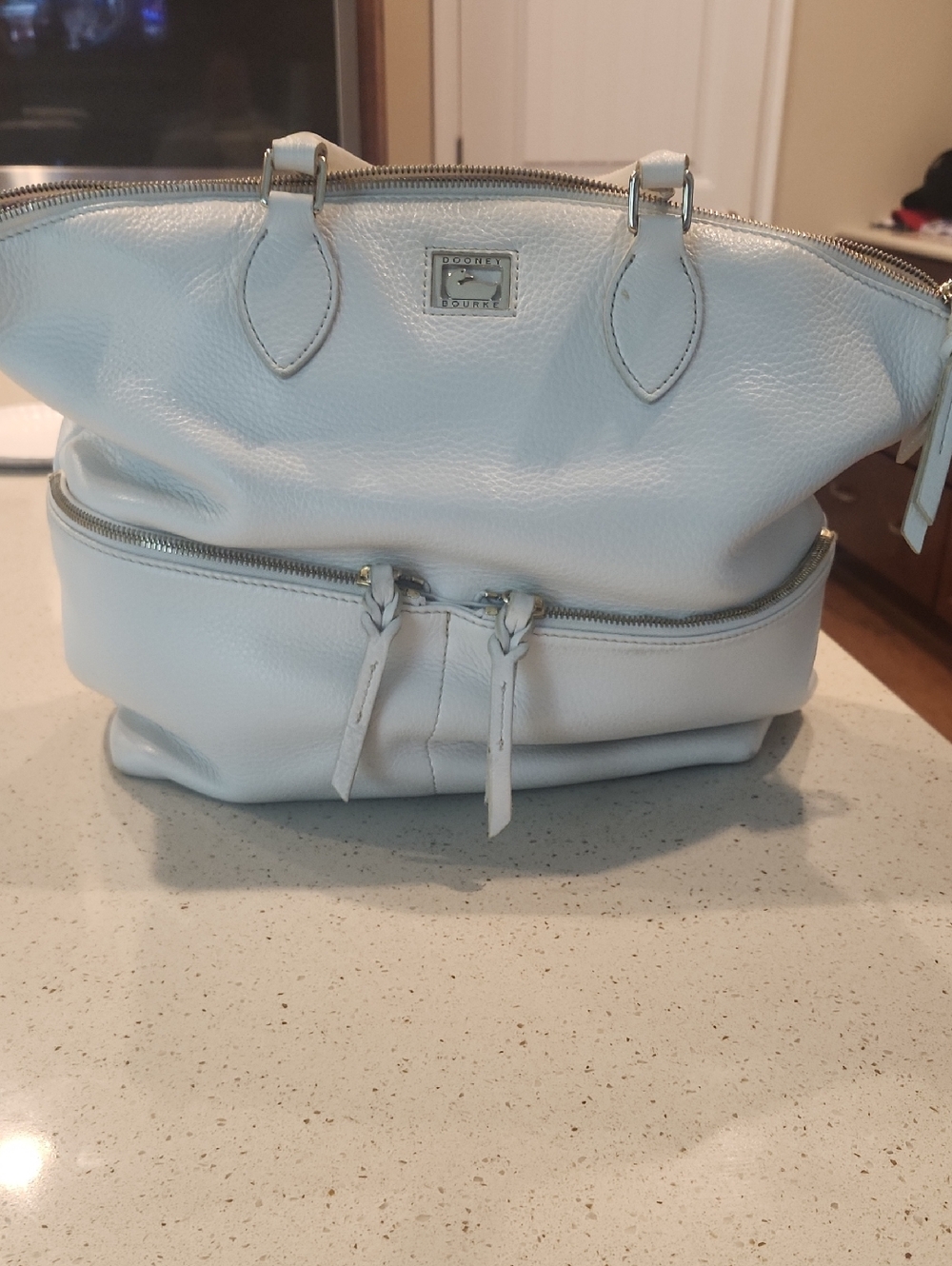 Dooney & Bourke White Pebble Leather Tote with Front Zip Pocket